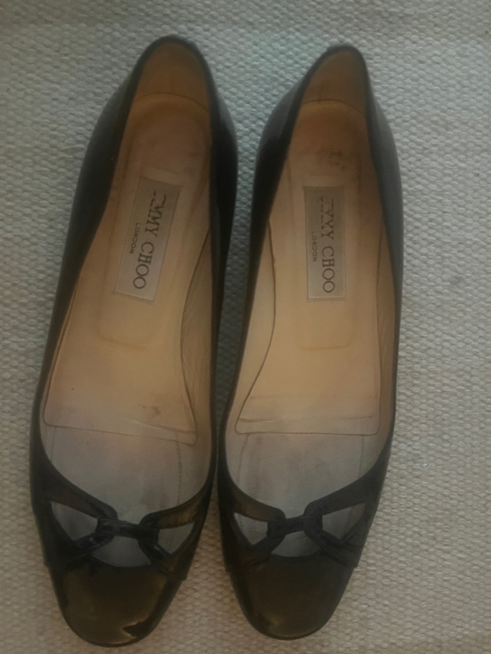 Jimmy Choo Black Patent Leather Knot-Front Ballet Flats